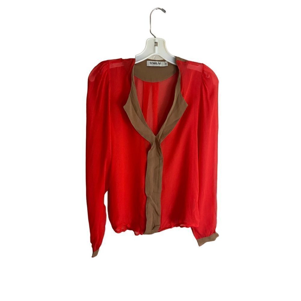 Sam & Lavi Women's Sheer Red Button Front Long Sleeve Blouse - XS
